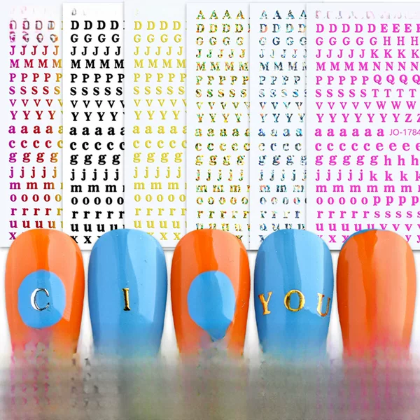 Foreign trade hot cross-border classic letter nail stickers golden letter stickers laser gold rainbow fluorescent nail stickers