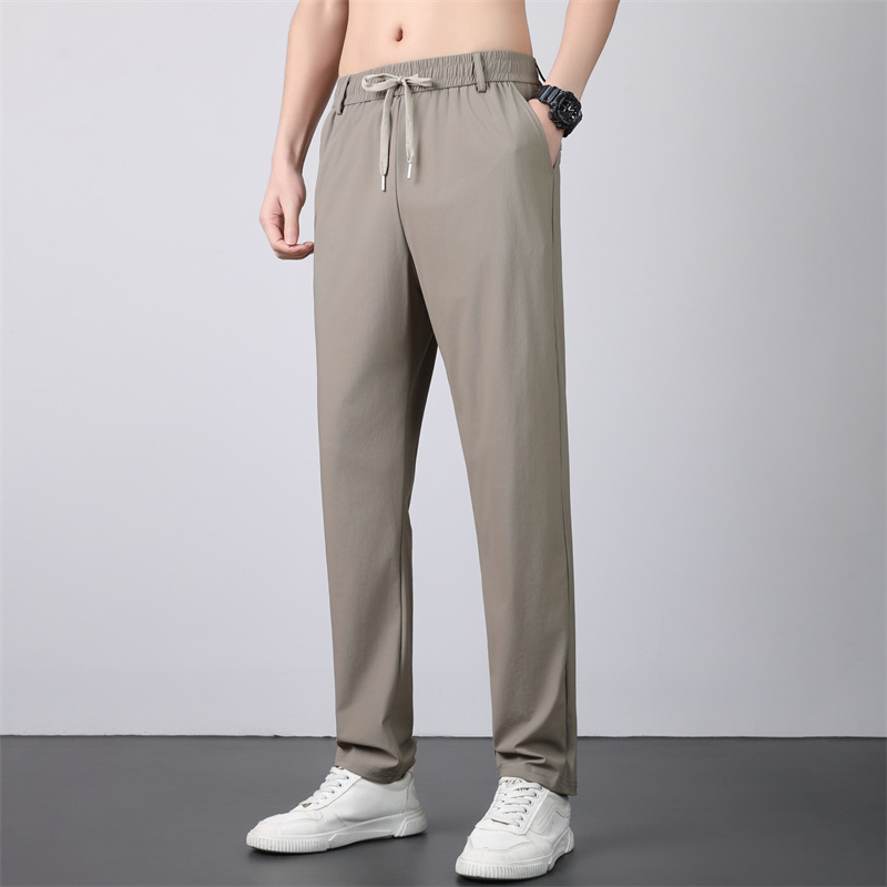 Men's silk summer thin sports elastic quick dry solid color trousers…