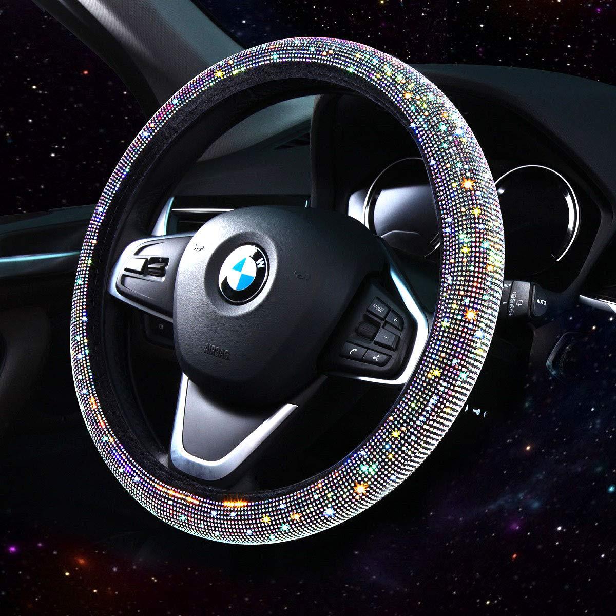 New Fashionable Full-Diamond Car Steering Wheel Cover for Women, Universal Crystal Flash Diamond Anti-Slip Handlebar Cover for All Seasons