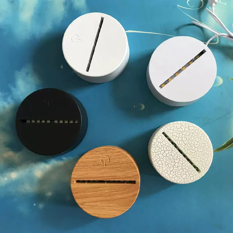 源头厂家3d小夜灯底座usb三色单色裂纹七彩触摸遥控电池充电木纹