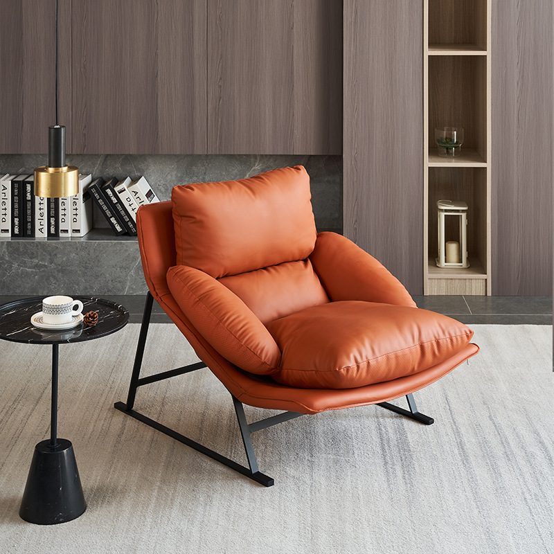 Italian minimalist living room single sofa chair Nordic light luxury lazy leather recliner designer balcony leisure chair