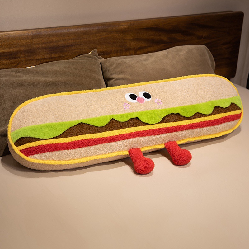 Hamburguesas de dibujos animados galletas almohada de tira larga almohada de cama dormir lateral almohada de pierna almohada desmontable almohada de cabecera almohada
