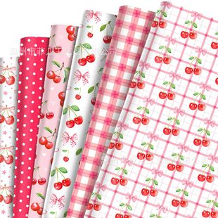 Wz152 Pink Cherry Gift Decorative Paper Polka Dot Gift Box Paper Pink Fruit Decorative Outer Wrapping Paper