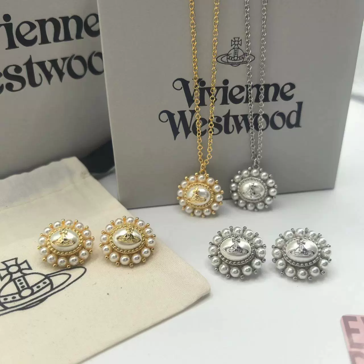 Осенне-зимние серьги AMAYA от Vivienne Westwood Queen Mother Sunflower Saturn Pearl