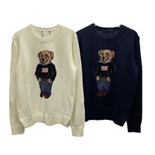 卡通熊毛衣女针织衫 2025新羊毛混纺提花刺绣卡通熊公仔长袖圆领