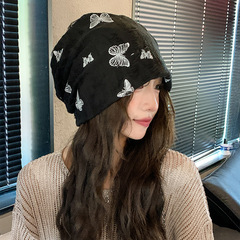 小众设计蝴蝶堆堆帽女秋冬辣妹风大头围显脸小冷帽防风包头月子帽