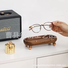 黑胡桃木收纳盘实木桌面眼镜盘玄关钥匙架干果糕点杂物整理托盘