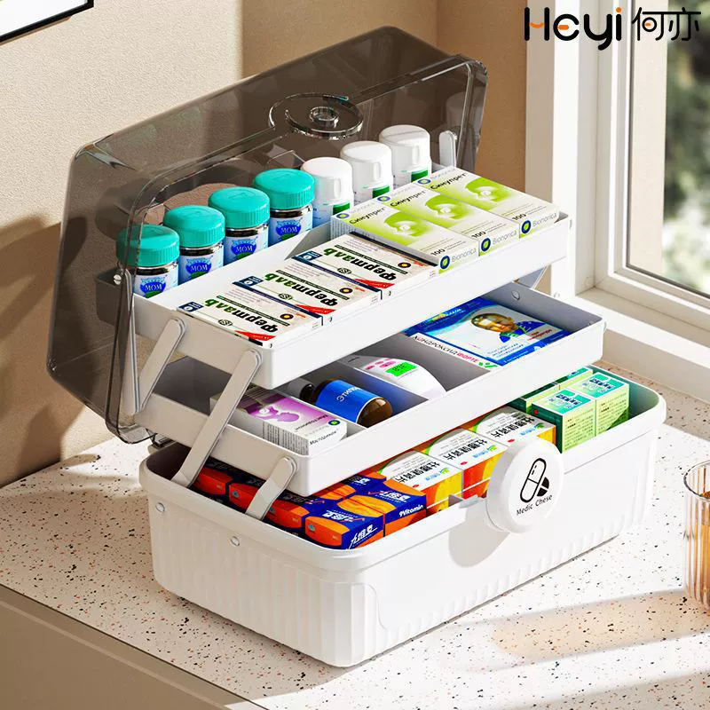 Ящик для хранения лекарств средней емкости Pill House Household Large -capacity Box Standard Drug Container Student Dormitory Multi -layer debris storage box Plastic