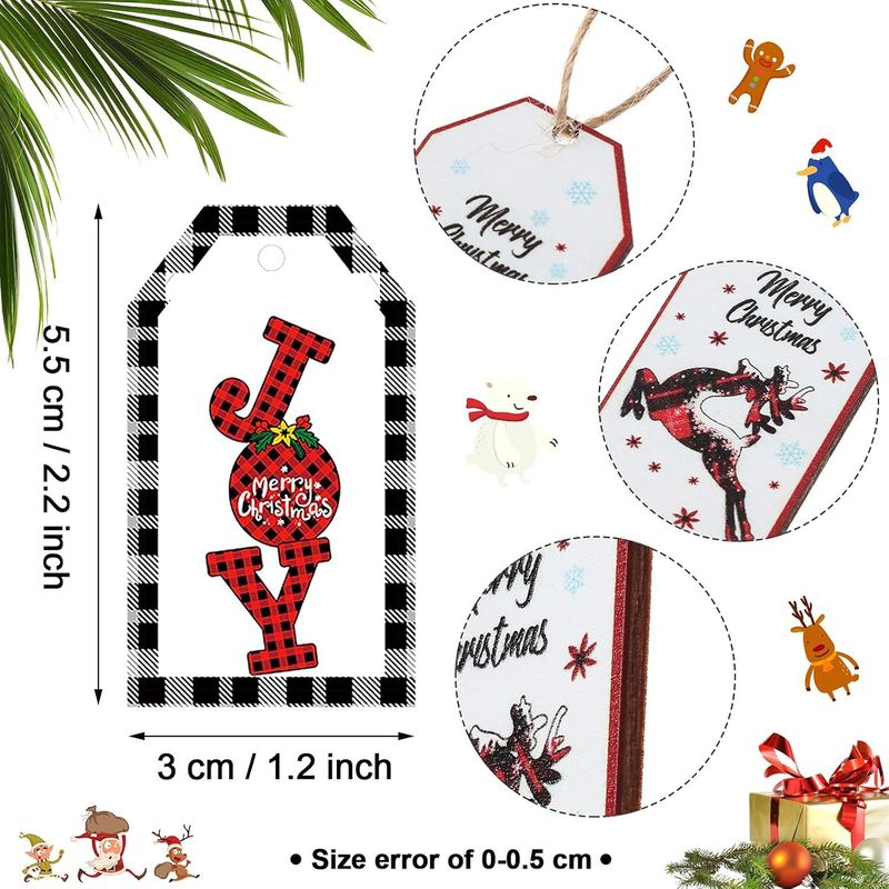 クリスマスチェック柄木製看板タグクリスマスツリー木製吊り下げ装飾品農家ヴィンテージサンタクロース雪だるまパーティー装飾|undefined