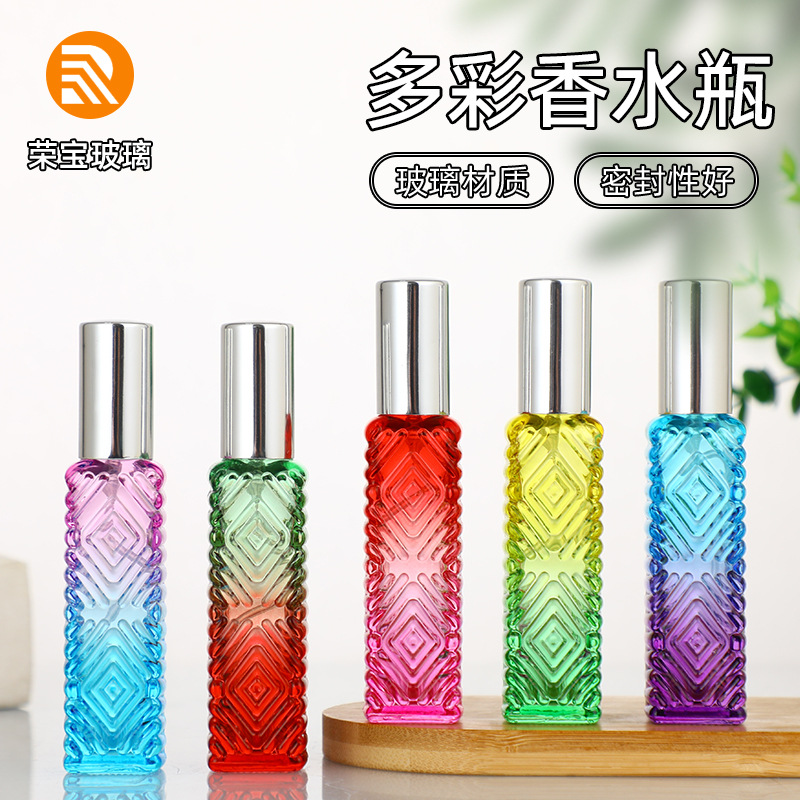 Botella de perfume cuadrada de color 15ml botella de maquillaje de color botella de aerosol de muestra portátil pequeña botella de fragancia compacta