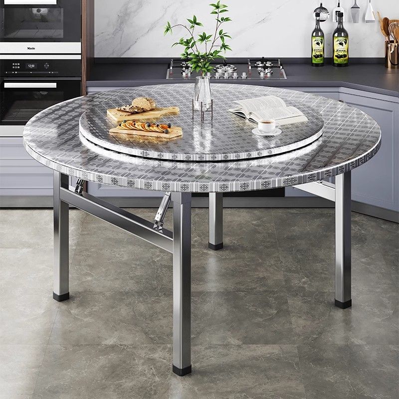 Foldable stainless steel round table folding table turntable dining…