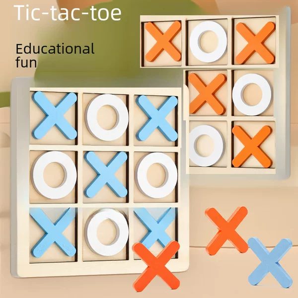Wooden Tic-Tac-Toe Board Game for Children - Cross-Border Xo Board Game, Nine-Grid Puzzle, Wooden Toy, Toddler Chess, Circle and Cross, Three-Dimensional Puzzle