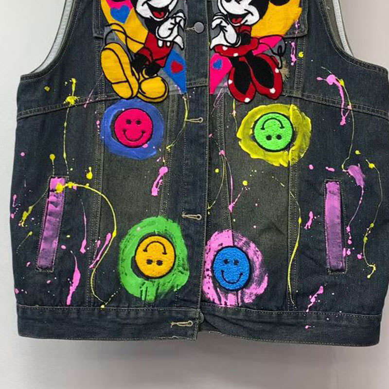 Marca de dibujos animados de marcha europea, graffiti, chaqueta de vaqueros industria pesada, chaqueta media y larga, 2026 primavera, nueva chaqueta suelta image 3