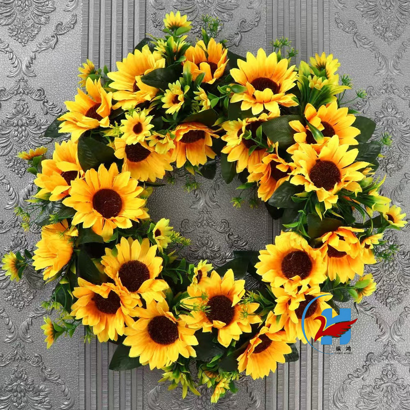 Amazon Sunflower Wreath Spring Sunflower Door Hanging Autumn Wreath Door Decoration Wall Decoration Artificial Flower Wreath