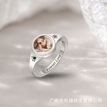 工厂直销 S925银 新款 双#12 生辰石照片戒指，照片珍藏美好时光