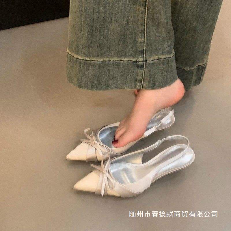 French-Style Stiletto High-Heeled Shoes, Closed-Toe Sandals, Women's Shoes, 2026 Summer Elegant Socialite Style, Black Spring Pointed-Toe Single Shoes