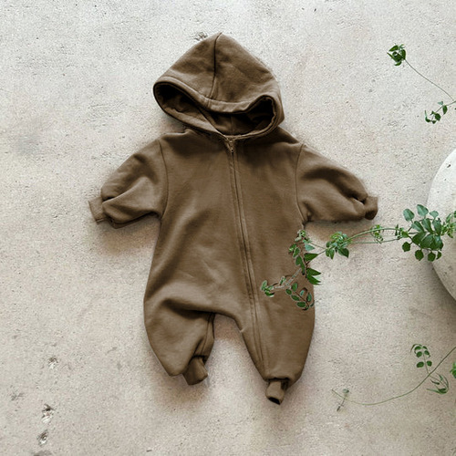 Ins Spring Infants' Bodysuit Cotton Soft Zipper Unisex Baby Long Sleeve Hooded Sweatshirt Full Body Climbing Suit