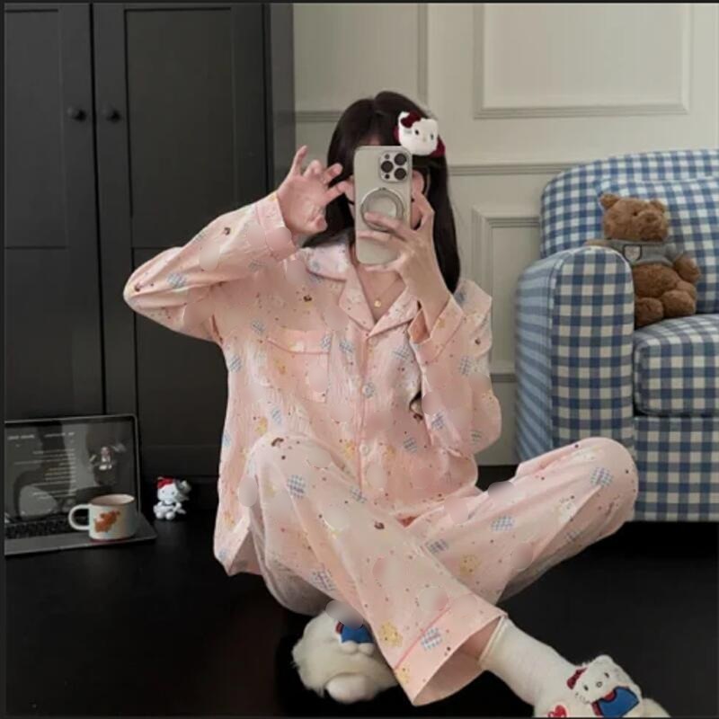 睡衣女春秋季新款云朵棉合集长袖长裤翻领可爱卡通少女甜美家居服|undefined