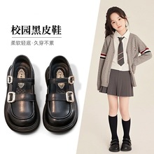 女童鞋子儿童公主小皮鞋2025春夏新款乐福鞋黑色软底英伦春季单鞋