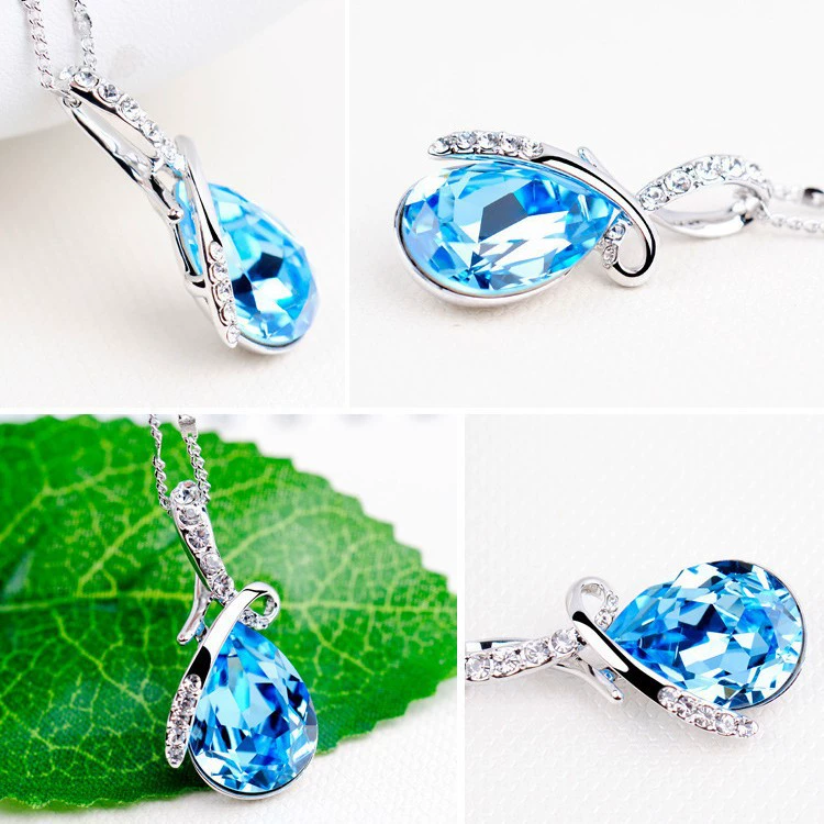 [Аксессуары оптом корейского стиля серебрёное necklace капля воды ангел слеза подвеска австрийский кристалл драгоценная серебряная вставка]