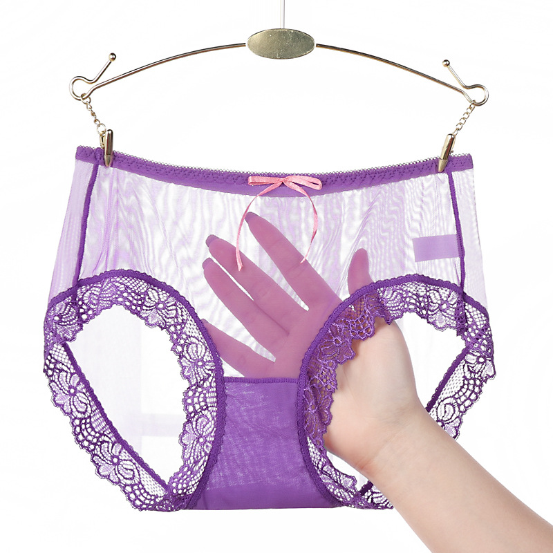 Algodón transparente sin marcas, calzoncillos de dama sexy, malla de encaje transpirable y fresco, calzoncillos de cintura baja.