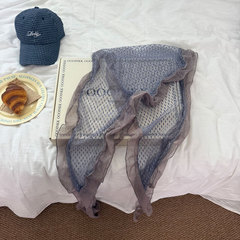 藤井树同款古早灰蓝波点蕾丝荷叶边丝巾气质氛围感韩系百搭围巾女