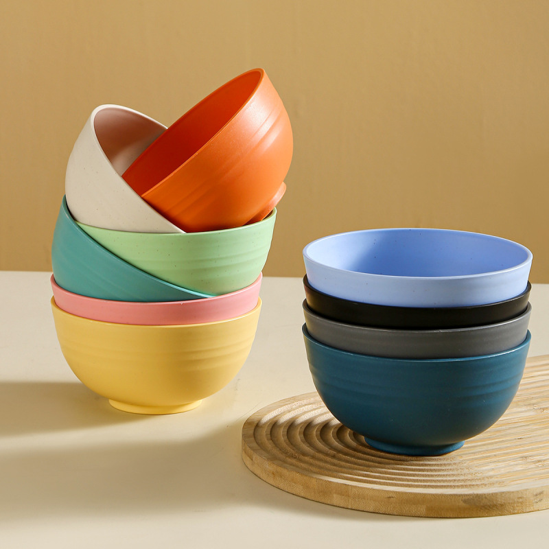 Wheat Straw Rice Bowl Tableware for Home Use, Thickened and Anti-Drop Round Soup Bowl, Dormitory Student Instant Noodle Bowl, Large Plastic Bowl