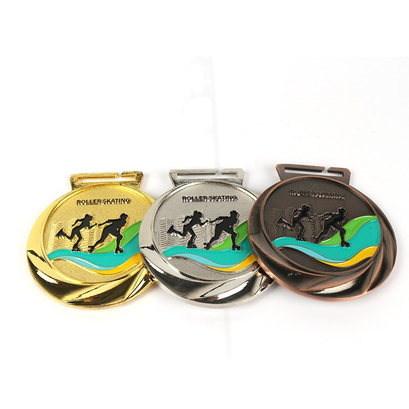 Medalla de metal listado de metal haciendo patinaje sobre ruedas oro y plata cobre juegos honor Gold Foil Medal Memorial