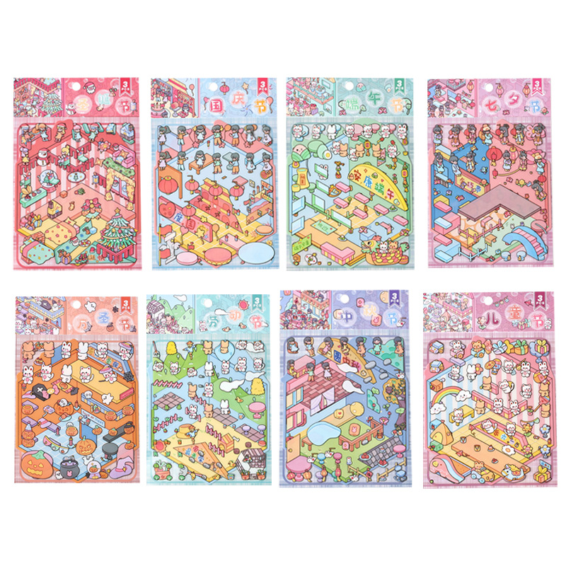 Yuezhen Hot Festival Pegatinas creativas Pegatinas de paisajismo Pegatinas transfronterizas Pegatinas de escena en miniatura Pegatinas 3D