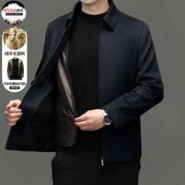 男士秋冬可拆卸鹅绒内胆保暖羊毛大衣商务休闲翻领含羊绒轻奢外套