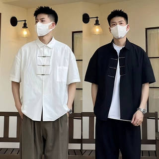 新中式国风纯色设计短袖衬衫男士2025夏季新款高级感韩版衬衣上衣