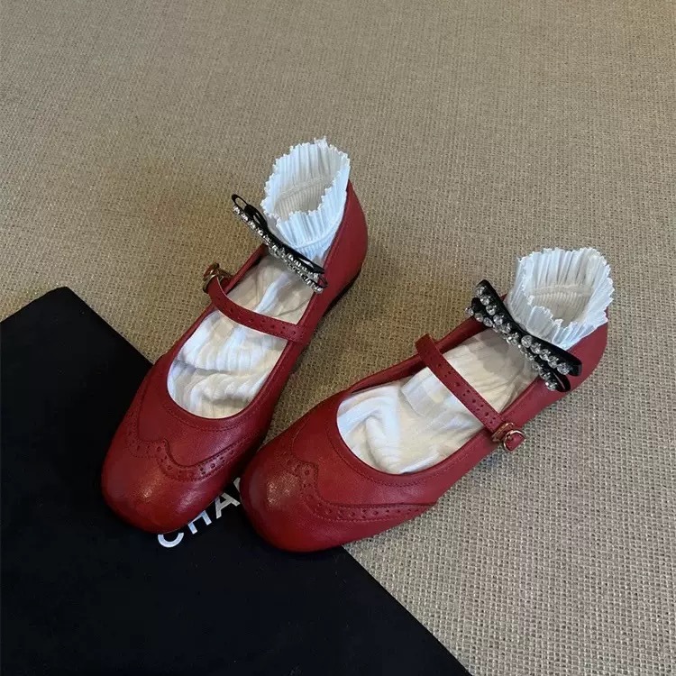 Piero de vaca ~ cuero francés zapatos de mujer nuevos zapatos de ballet con falda retrógrada universal zapatos de tallado marigen