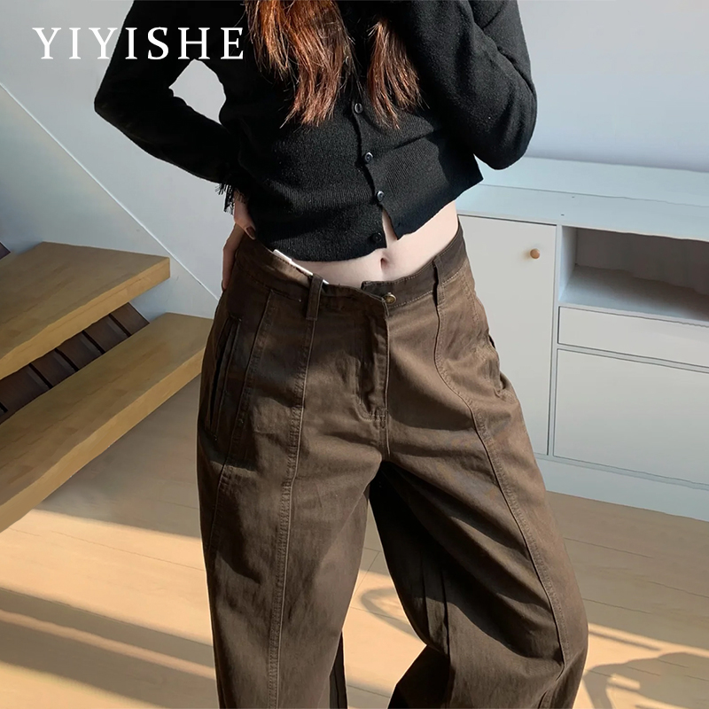 咖色阔腿宽松牛仔裤女2026牛仔直筒裤女高腰显瘦梨型身材裤子女款