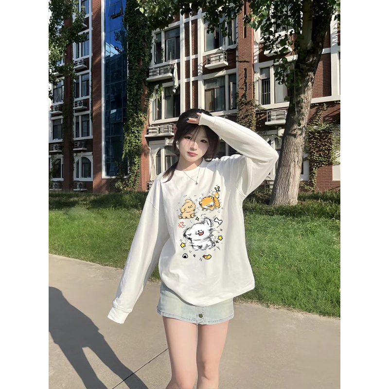 Otoño nueva marca de moda oversize suelta camiseta de mujer de manga larga camiseta multifuncional pareja camiseta de cuello redondo tendencia image 8