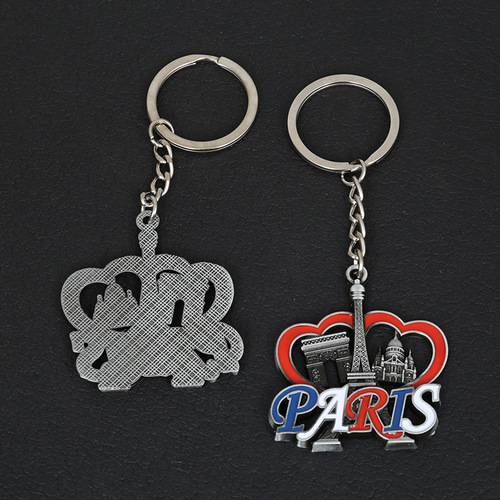 Cross-border French Paris key ring charm zinc alloy oil dripping travel commemorative car keychain