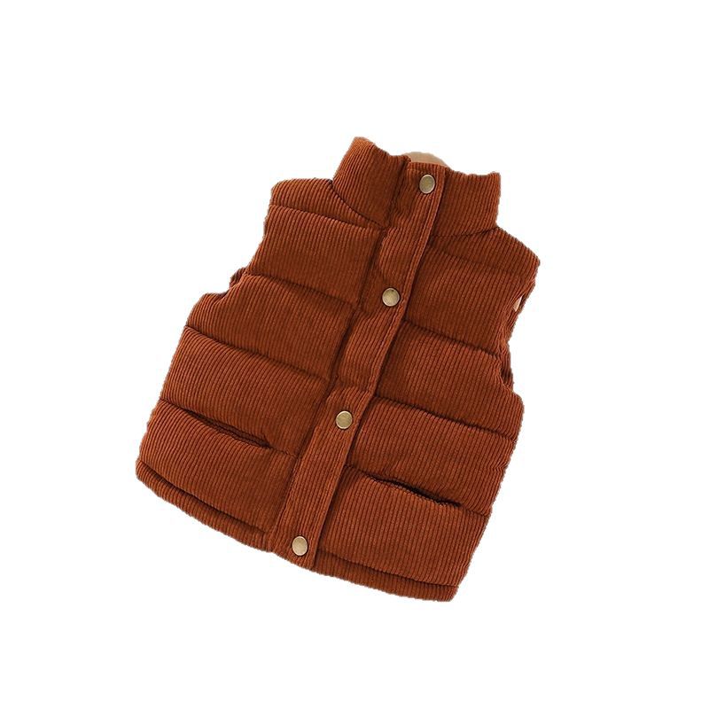 Children's Cotton Vest Autumn and Winter New Style Pure Color Outer Wear Kidsren's Clothing for Boys and Girls Stand-Up Collar Corduroy Jacket Vest