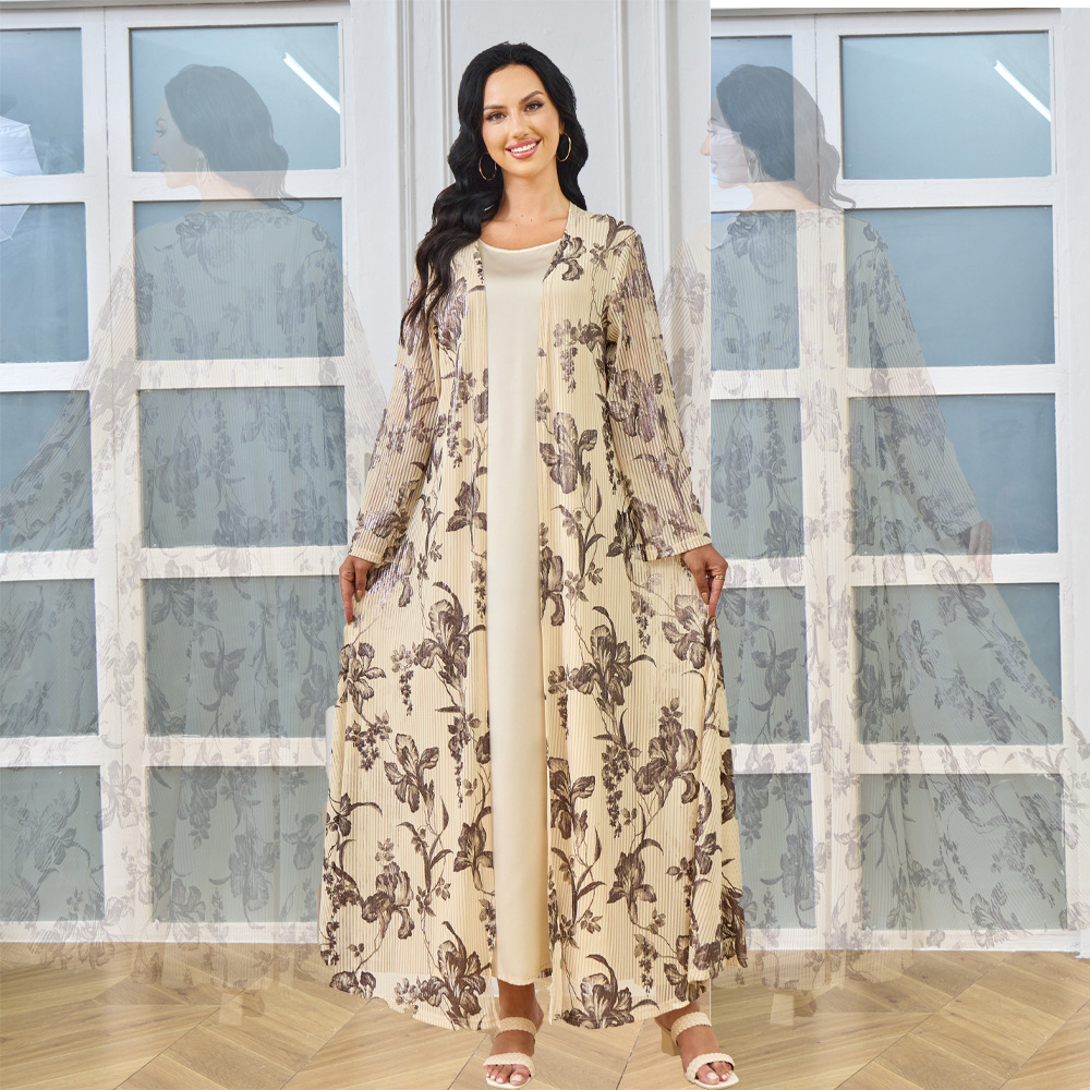 Middle East 2024 Summer New Fashion Gold-Embossed Muslim Dress Dubai Travel Cardigan Robe European And American Women's_ecoleips.com