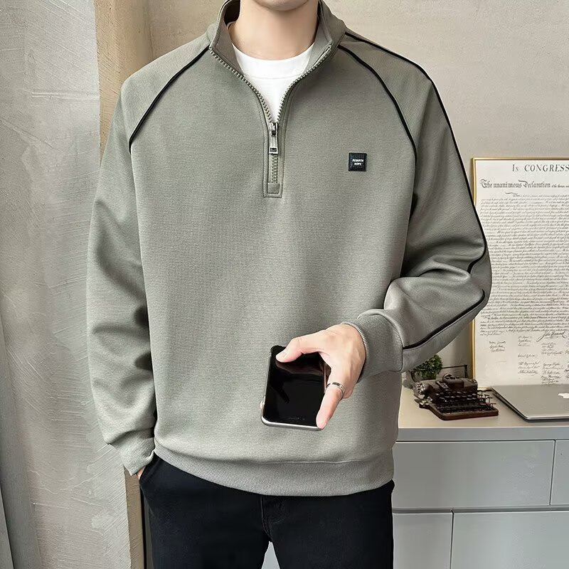 半拉链立领卫衣男潮牌宽松休闲套头上衣男士春秋季打底长袖T恤衫