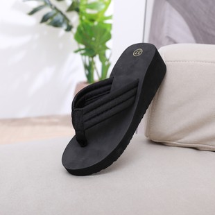 New Popular Thick-Soled Flip-Flops Beach Shoes Korean Style Fashionable Summer Non-Slip Cloth Straps Women's Sandals Wholesale