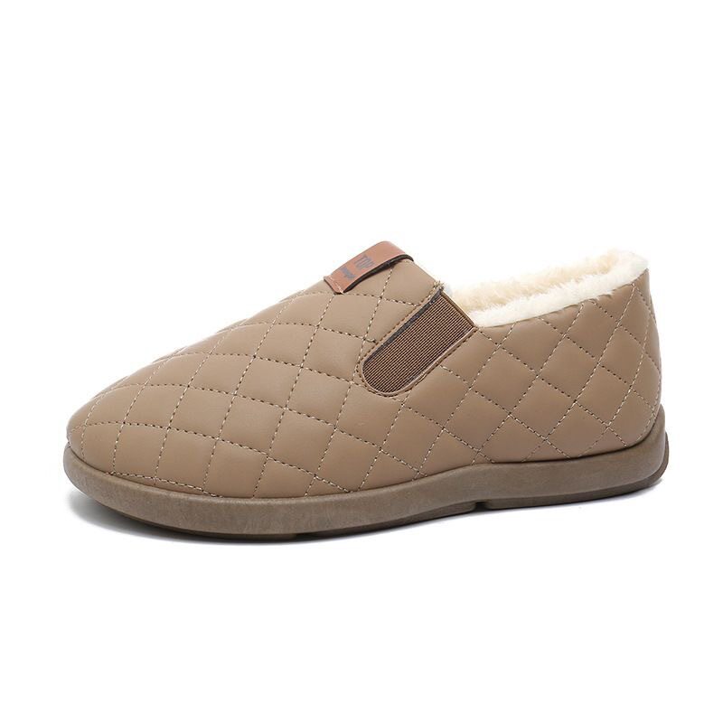 Giày lười nữ xỏ chân đế bằng lót lông giữ ấm — A88 vải cotton kẻ ô - màu nâu cà phê, A88 vải cotton kẻ ô - màu đen, A88 Vải cotton kẻ ô - Màu nâu cà phê [Hộp], A88 Vải cotton kẻ ô - Đen [Hộp]