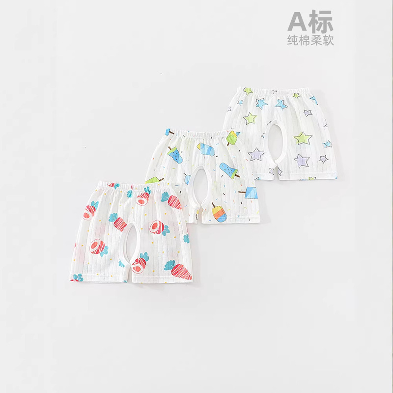 Boys and Girls Toddler Baby Shorts 2-Piece Mesh Thin Pure Cotton Open-Crotch Pants for Boys Summer Outerwear