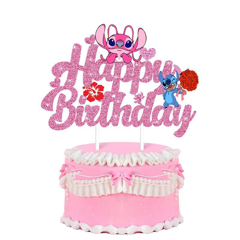 ステッチ ケーキデコレーション リロ＆スティッチ グリッター HAPPY BIRTHDAY フラグとカードの誕生日デコレーション|undefined