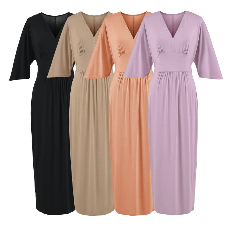 Early spring new French-style relaxed and elegant V-neck dress, goddess-like waist-cinching slimming V-neck three-quarter sleeve dress