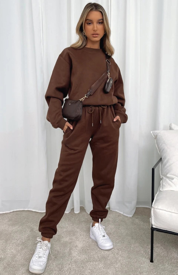 840g Weight Long Sleeve Sleeve Length Polyester Fabric Type Sweatshirt & Hoodie Co-ord Set Sets Type 2 Pieces Set Quantity Casual Occasion Round Neck Neckline Loose Fit Type Solid Color Pattern Winter, Autumn Season Women's Gender Streetwear Style Casual Women's Streetwear Solid Color Polyester Sweatshirt & Hoodie Co-ord Set Pants Sets 12