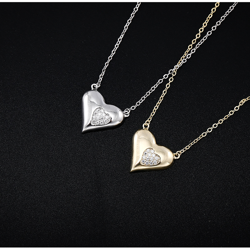 Chinoiserie Heart Shape Copper Plating Zircon Pendant Necklace 1 Piece