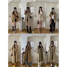 2025秋季新款卡其色中长款风衣外套韩里韩气高级感小众女装货源批