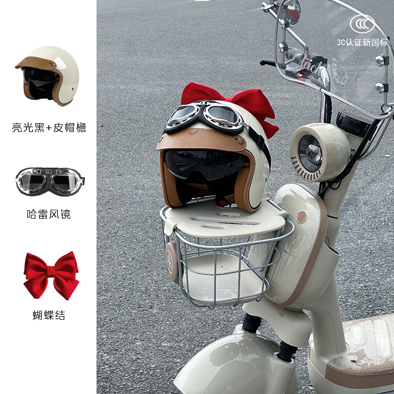 Motosiklet kaskı (dəbilqə) — Motuoche Certified - white-harley-goggles-red-bow-m