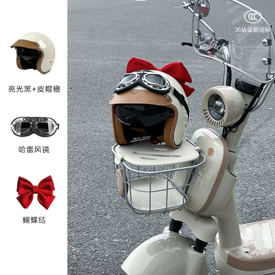 Motosiklet kaskı (dəbilqə) — Security Half Helmet 3C Certification - white-harley-goggles-red-bow-m