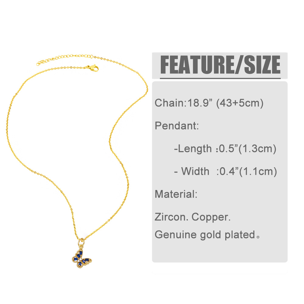 Fashion Colorful Zircon Inlaid Butterfly Pendant Clavicle Chain Necklace