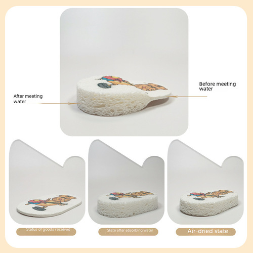 Compressed wood pulp cotton creative cartoon pattern water-absorbent cleaning cloth kitchen sponge dish brush pot scrubber household cleaning pad